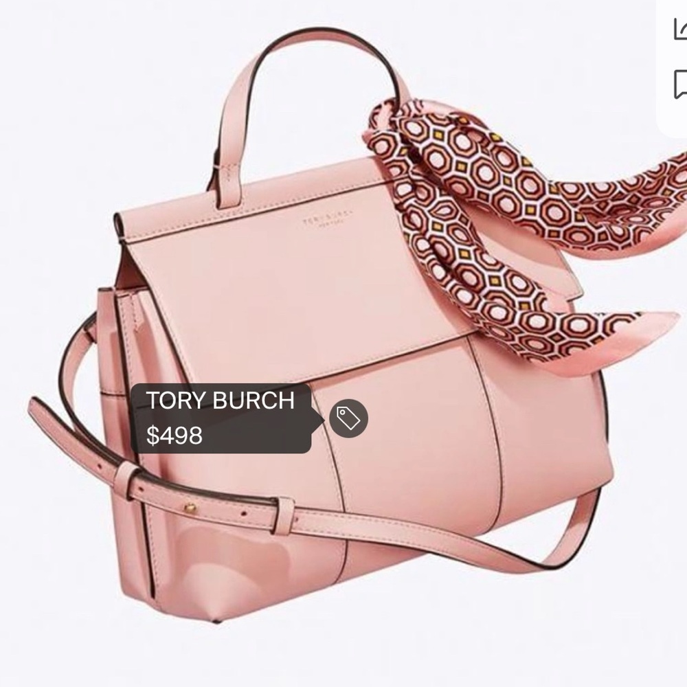 Tory Burch:Authentic 
BLOCK T LEATHER TOP HANDLE SATCHEL - PINK IN SHELL PINK